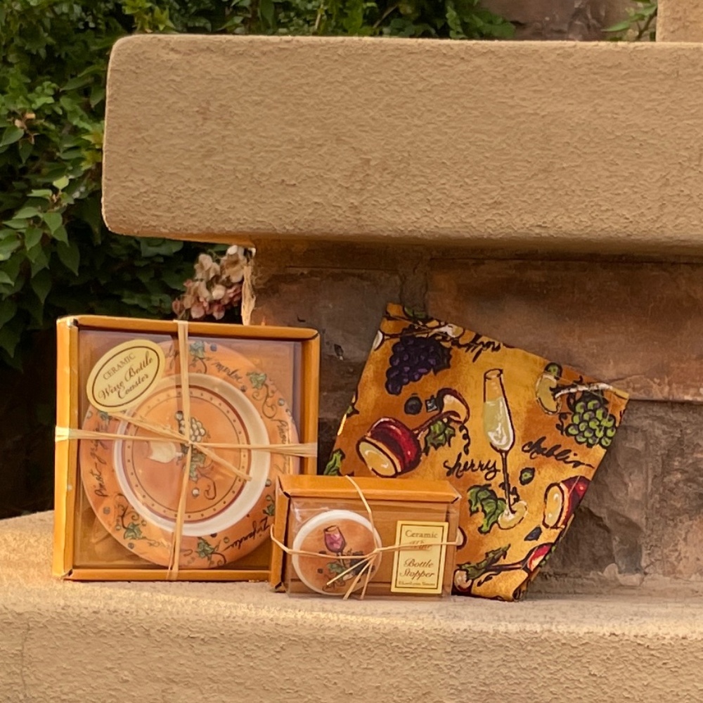 Ceramic Wine Bottle Coaster and Bottle Stopper